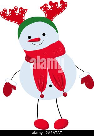Cute snowman illustration in flat style. Winter symbol, icon. Christmas or New Year greeting card design element. Stock Vector