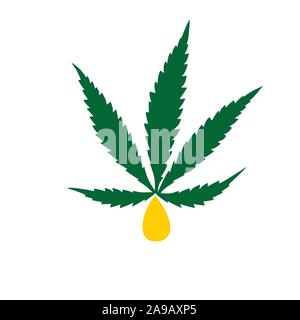 fresh cannabis sativa ganja fresh extraction oil CBD flat style illustration Stock Vector