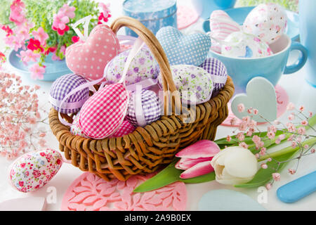 Easter decoration eggs and tulips Stock Photo