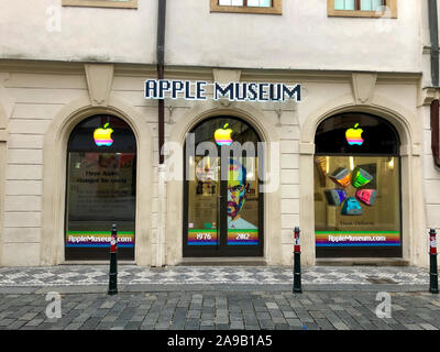 Prague, Czech - January 13, 2018: Facade of apple museum in the capital of Czech Republique Stock Photo