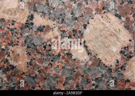 Granite Crystals Macro showing large Potassium Feldspar phenocrysts along with biotite Stock Photo