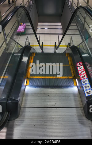 Escalator staircase in a shopping center close-up. Close up to escalators. Stock Photo