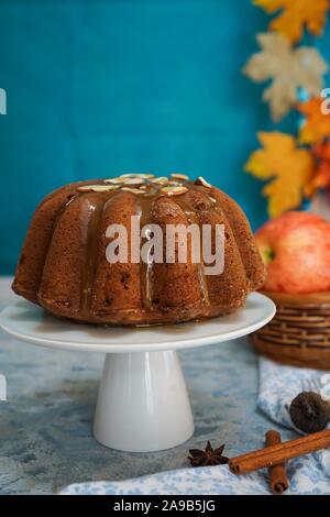 Homemade Apple Bundt cake with brown sugar glaze, selective focus Stock Photo