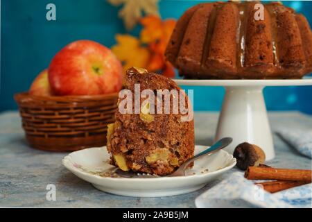 Homemade Apple Bundt cake with brown sugar glaze, selective focus Stock Photo