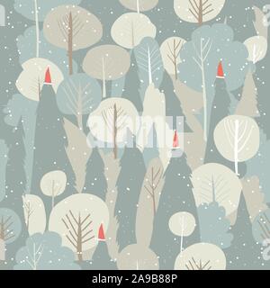 Seamless vector winter forest pattern. Christmas background Stock Vector