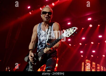KYIV, UKRAINE - NOVEMBER 12, 2019: Rudolf Schenker a Scorpions rock band gave a concert in the Kyiv Sports Palace within the Crazy World Tour (Photo by Aleksandr Gusev/Pacific Press) Stock Photo