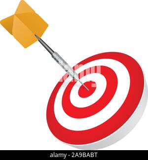 Success and precision concept. Dart arrow in bull's eye isolated on white background vector illustration Stock Vector