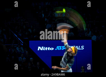 London, UK. 13th Nov, 2019. Stefanos TSITSIPAS (Greece) during Day 4 of the Nitto ATP Finals London Tennis 2019 at the O2, London, England on 13 November 2019. Photo by Andy Rowland. Credit: PRiME Media Images/Alamy Live News Stock Photo