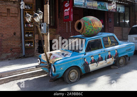 TBILISI, GEORGIA - APRIL 29, 2019:  Car advertising Winelab in Tbilisi, Georgia. Winelab is a popular wine shop with relaxed atmosphere in Tbilisi. Stock Photo