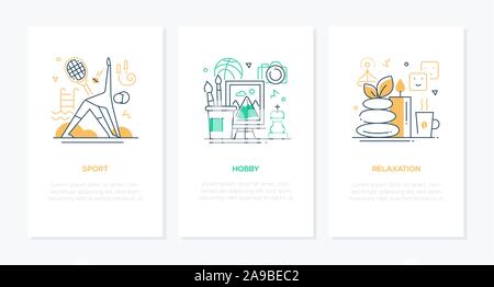 Recreation and leisure - vector line design style banners Stock Vector