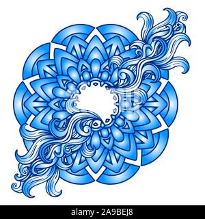 Sea wave mandala with curls and swirls. Ocean ornament. Isolated on white background Stock Vector