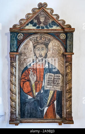 Bârsana Monastery, Maramureș, northern Romania. Icon of Jesus as high priest and teacher, early 18th century, by Alexander Pomehalschi Stock Photo