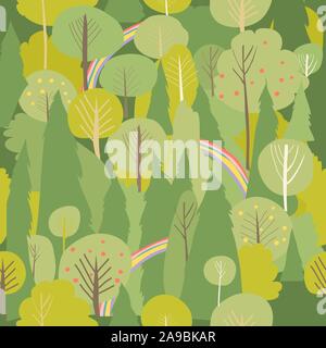 Seamless vector summer forest pattern. Summer background Stock Vector