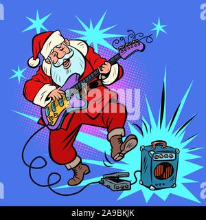 playing the electric guitar. Santa Claus character Christmas new year Stock Vector
