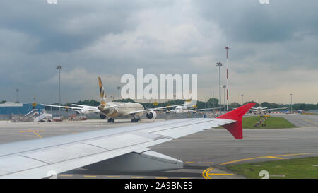 Landing at Singapore Airport Stock Photo