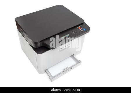 Multifunction device, copier, scanner, printer in office. Professional laser printer wide image isolated. Stock Photo