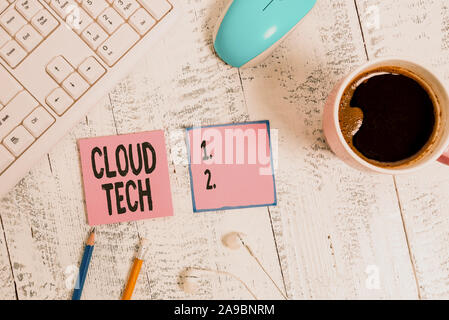 Word writing text Cloud Tech. Business photo showcasing storing and accessing data and programs over the Internet technological devices colored remind Stock Photo