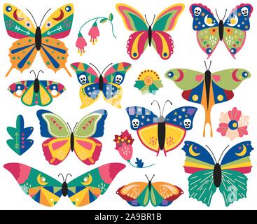 Vector Collection of Bohemian Stylized Butterflies and Moths Stock Vector