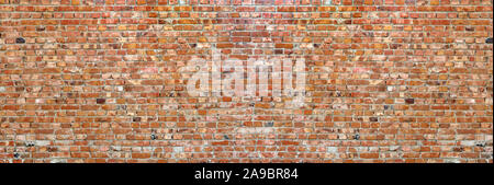 brick wall of red color, wide panorama of masonry Stock Photo