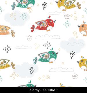 Seamless Winter Pattern with Birds. Merry Christmas Texture. Vector Illustration Stock Vector