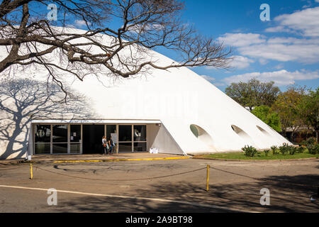 Sao Paulo, Brazil - August  30, 2018: Lucas Nogueira Garcez Pavilion, popularly known as Oca, is an exhibition pavilion located in Ibirapuera Park, in Stock Photo