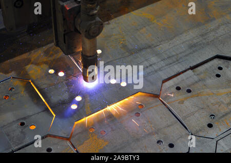 Metal cutting. The process of cutting metal using plasma cutting. Industry Stock Photo