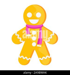 Gingerbread man in a pink scarf. Sweet gingerbread, festive pastries. Stock Vector