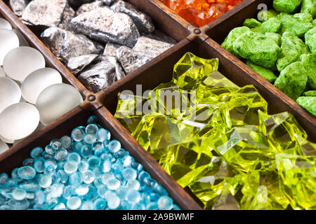 Colorfull glass stones in set box Stock Photo