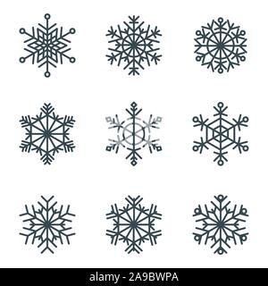 Set of elegant, openwork geometric vector snowflakes. Stock Vector