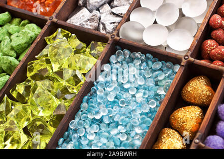 Colorfull glass stones in set box Stock Photo