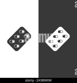 Blister pack pills icon. Isolated image. Flat pharmacy vector illustration Stock Vector