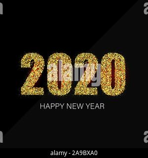 Happy New Year 20120 Greeting card with gold numbers on black background. Vector illustration. Merry Christmas flyer or poster design Stock Vector