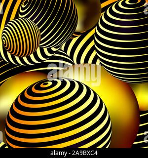 3D gold geometric balls Abstract vector background Stock Vector