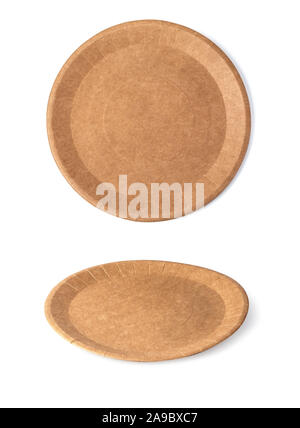 Eco - friendly plate isolated on white background. Disposable tableware with clipping path Stock Photo