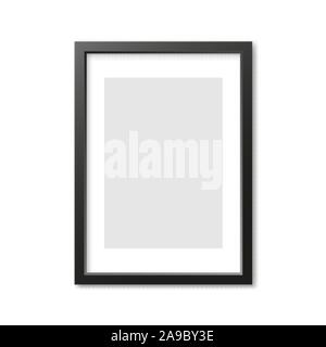 Gray rectangular 3d photo frame with shadow. Vector illustration Stock Vector