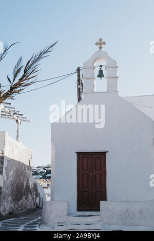 Church in Hora (also known as Mykonos Town), well-preserved port and capital of Mykonos, Greece. Stock Photo