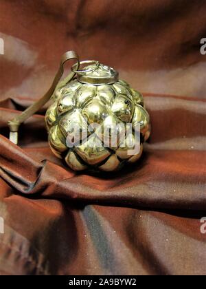silver christmas bauble on a dark red silver background Stock Photo