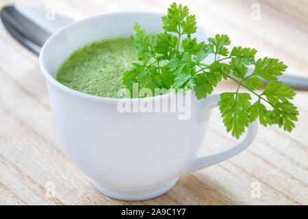 Green vegetables soup with chervil Stock Photo