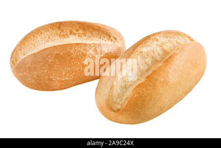 Two bread rolls isolated against white background Stock Photo
