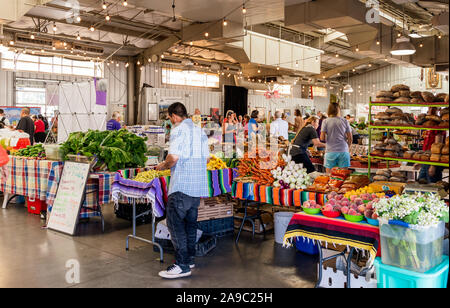 Santa Fe Railyard Farmers Market Pavilion inside, Santa Fe New Mexico USA. Stock Photo