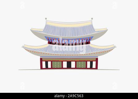 doodle flat vector illustration of pagoda in Gyeongbokgung Palace in Seoul Stock Vector