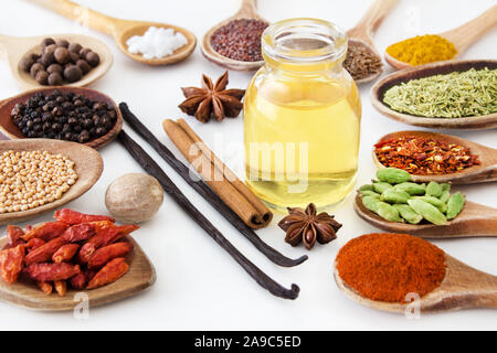 Selection of Spices and oil Stock Photo