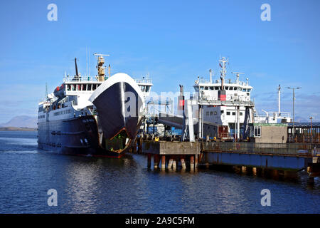 MV Isle of Mull, Calmac Ferry, arriving at Craignure on the Isle of Mull in the Inner Hebrides of Scotland Stock Photo