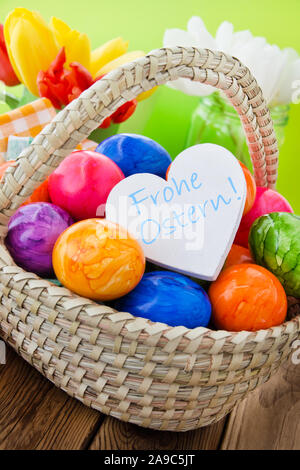 Happy Easter Label and Flowers Stock Photo