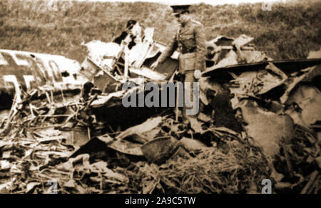 WWII - 1942 photograph -  The wreckage of the crashed Messerschmidt 110 used by Rudolph Hess  (Rudolf Walter Richard Hess (Heß) 1894-1987)  Deputy Führer of the Nazi Party,  to fly to Britain in May 1941. Stock Photo
