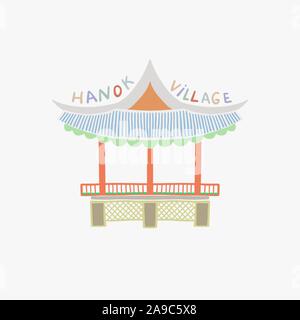 vector illustration of Namsangol Hanok Village in Seoul Korea Stock Vector