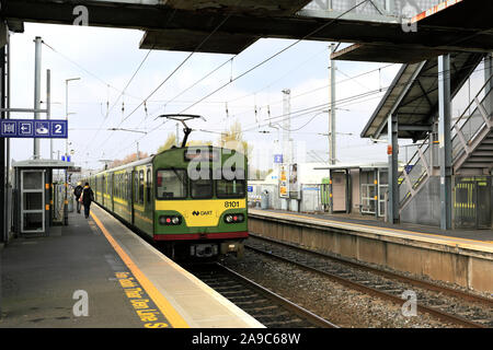 A Dart train at Clontarf Road railway station, Dublin City, Republic of Ireland Stock Photo