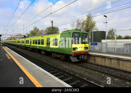 A Dart train at Clontarf Road railway station, Dublin City, Republic of Ireland Stock Photo