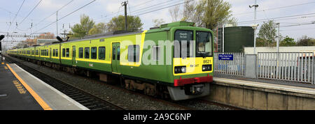 A Dart train at Clontarf Road railway station, Dublin City, Republic of Ireland Stock Photo