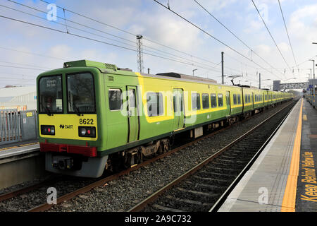 A Dart train at Clontarf Road railway station, Dublin City, Republic of Ireland Stock Photo